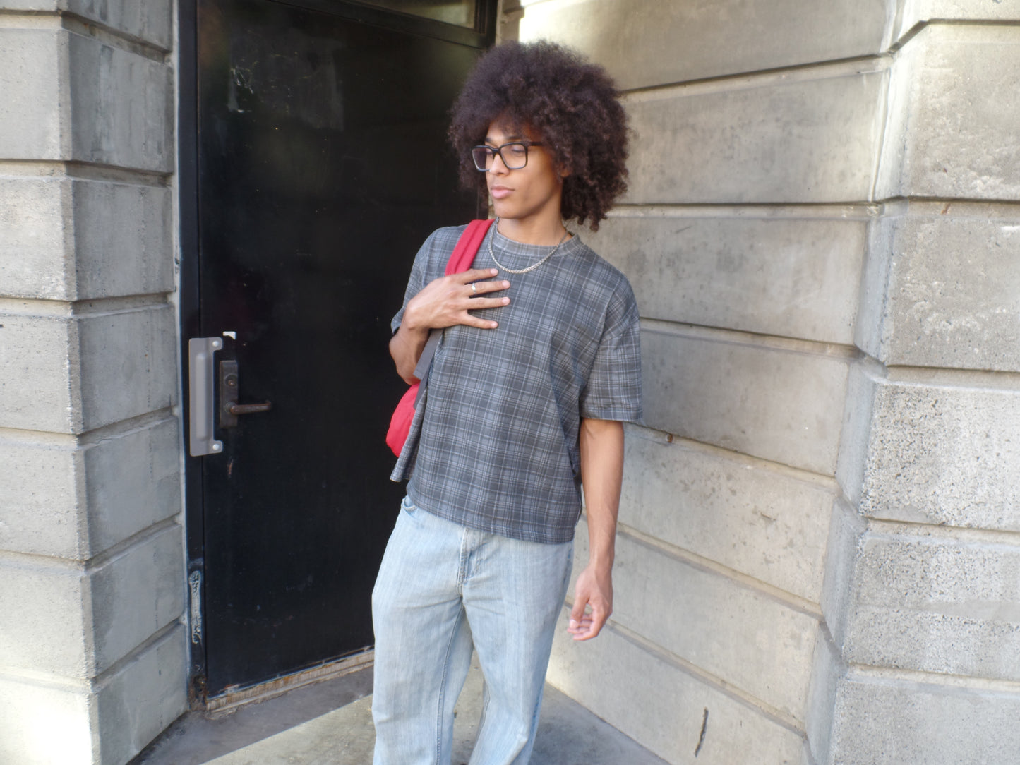 "Stone" Plaid Tee